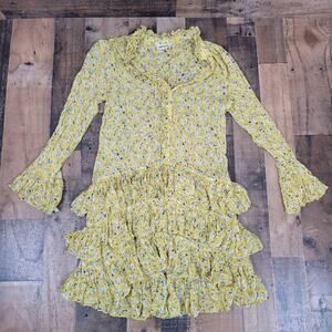 Zadig & Voltaire Rebbie Goa Mini Dress‎ Yellow Ditsy Floral No Size Tag Small